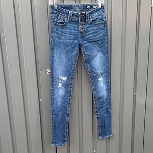 Miss Me Blue Skinny Jeans with Distressed Accents